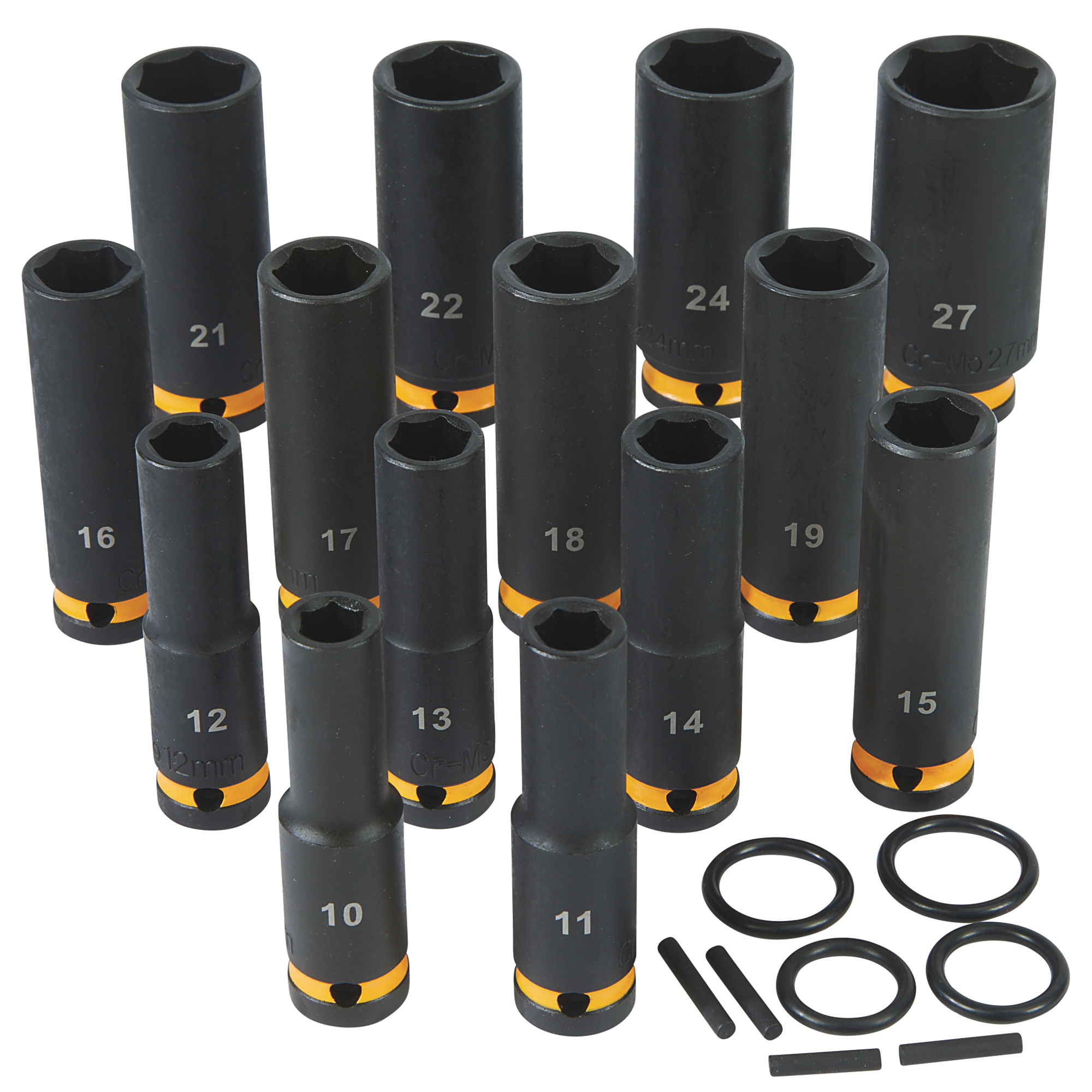 Klutch 1/2in.-Drive Deep Impact Socket Set, Metric, Chrome Molybdenum, 14 Pcs.